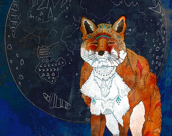 LUNAR KITSUNE, Fuchs Kunstdruck, Fuchs Wandkunst