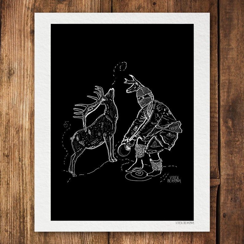 YAQUI DEER DANCE, native american mexican folk dance illustration, art print image 2