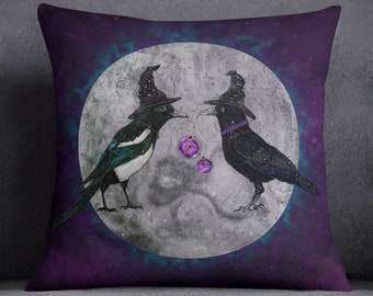THE SECRET GATHERING, raven throw pillow, witchy home decor