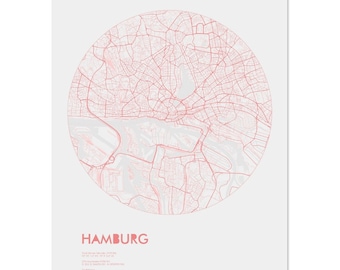 Poster city map Hamburg (50 x 70 cm), poster, Hamburg poster, Hamburg illustration, Hamburg souvenir