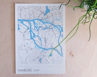 Hamburg Harbor Poster (approx. 21 x 30 cm, A4), Poster Postcard, Hamburg Map, Hamburg Illustration, Hamburg Souvenir