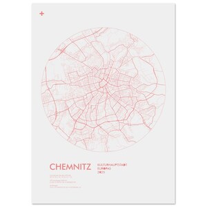 Affiche plan de la ville de Chemnitz (50 x 70 cm), Capitale européenne de la culture 2025, poster, affiche de Chemnitz, illustration de Chemnitz, souvenir de Chemnitz