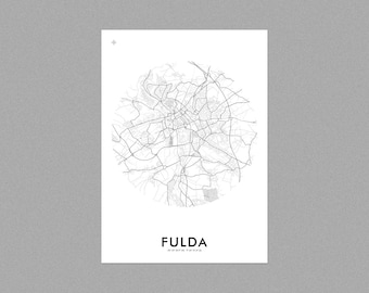 Poster map of Fulda (approx. 21 x 30 cm, A4), poster, Fulda poster, Fulda illustration, Fulda souvenir