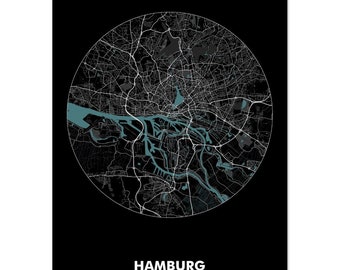 Poster city map Hamburg (50 x 70 cm), poster, Hamburg poster, Hamburg illustration, Hamburg souvenir