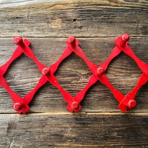 Red Wooden folding coat Rack, 10 pegs wall hanger Italian vintage boho