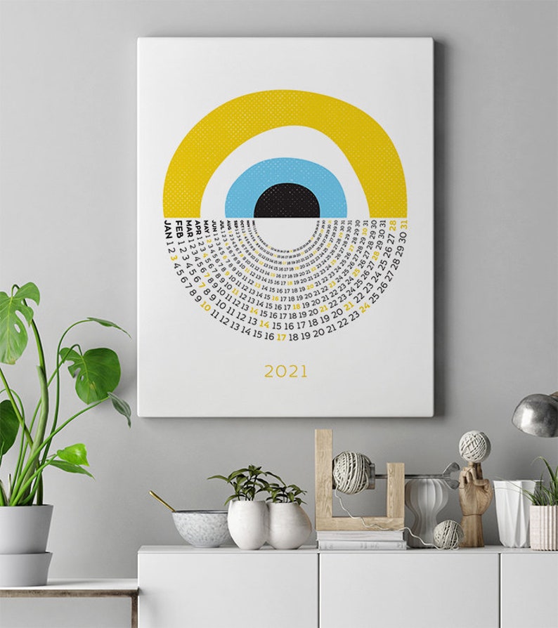 Wall Calendar 2021 Yearly Calendar 2021 Yellow Greek Evil Eye Print Large Wall Calendar Downloadable Poster 2021 Calendar Nazar Wall Art