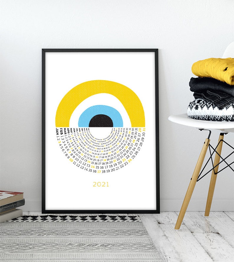 Wall Calendar 2021 Yearly Calendar 2021 Yellow Greek Evil Eye Print Large Wall Calendar Downloadable Poster 2021 Calendar Nazar Wall Art
