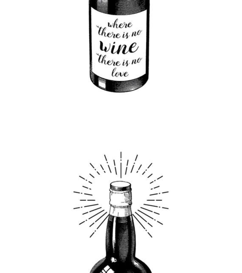 Wine Poster Wine Bottle Art Wine Quote Black and White Etsy