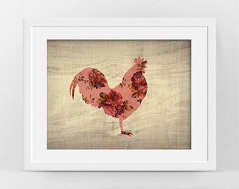 Rooster Print, Rooster Decor, Farm Animal Poster, Rooster Kitchen Decor, Rooster Art, Modern Rustic Decor, Rustic Nursery Decor, Cool Poster