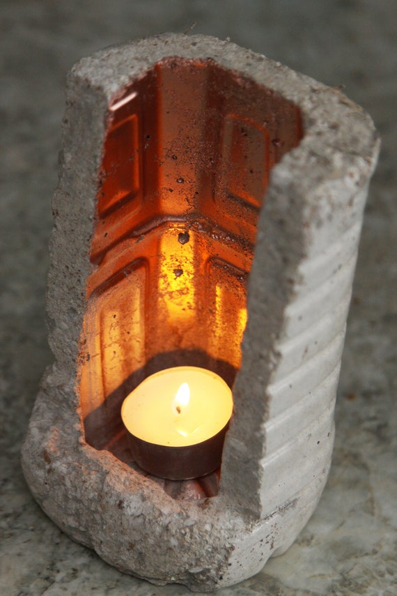 Concrete Hypertufa Tea Light Candle Holder Indoor Outdoor Image 0