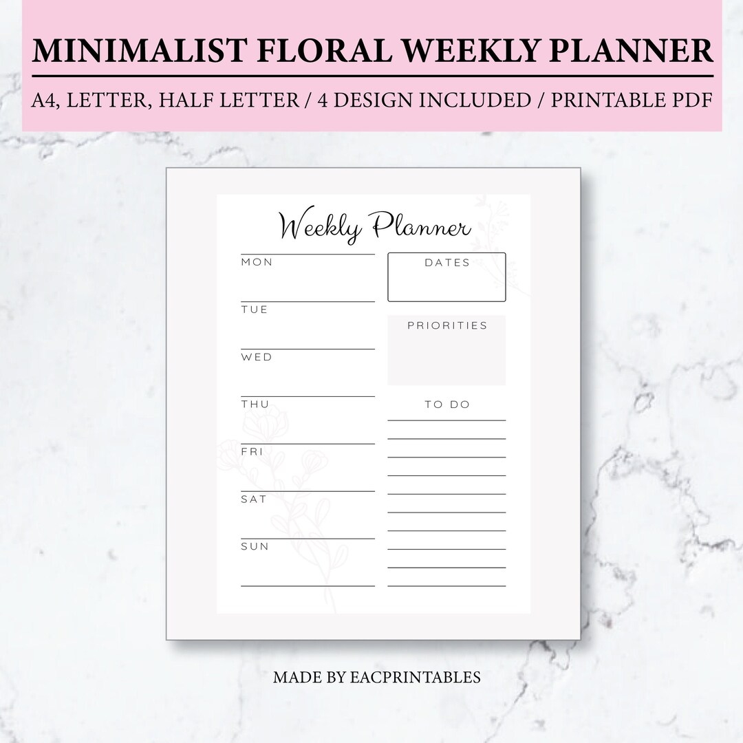 Minimalist Floral Weekly Planner, Instant Download, Printable Planner ...