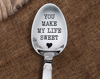 Engraved Love Spoon for Wife/Husband, Desert Spoon Gift for Valentine's Day, Serving Coffee Table, Cute Gift for Her/Him