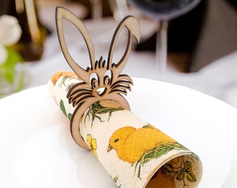 Wooden Bunny Napkin Rings: Laser Cut Easter Table Decor, Set of