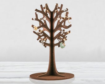 Jewelry Stand of Wood: Earring Tree Holder 3D, Jewelry Display for Earring - Necklace - Ring - Bracelet, Elegant Home Accent Gift for Her