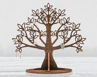 Rustic Wood Jewelry Holder Tree: Earring, Necklace & Bracelet Display