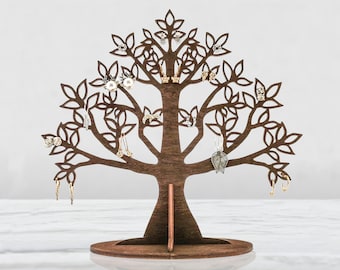 Vetrina per appendere orecchini: regalo in legno per lei, albero portagioielli rustico, collana, anello, supporto per braccialetti, graziose decorazioni per la casa