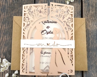 Invitación de boda personalizada cortada a láser: elegante diseño para recién casados