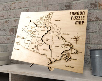 Canada Puzzle Map of Wood, Personalized Laser Engraved 3D Map Gift for Canadian, Play & Learn Educational Geography Toy for Home Decor