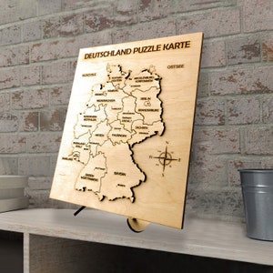 Kaart van Duitsland houten puzzel, aardrijkskunde educatief spel speelgoed voor kind/volwassene, lasergegraveerde Duitse rustieke landkaart cadeau voor woondecoratie