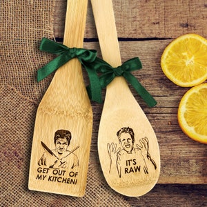 Gordon Ramsay Wood Engraved Spoon and Spatula Set, Chef Cooking Utensils Gift for Hell‘s Kitchen Fan, Baker/Cook Master Tools Home Decor