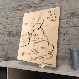 Houten puzzel Britse kaart, lasergegraveerd aangepast aardrijkskundespel van Verenigd Koninkrijk, educatief speelgoed spelen en leren, puzzel kind/volwassene