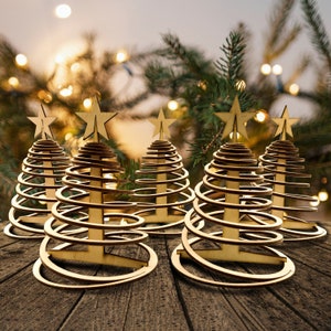 Christmas Tree Decoration, Set of 6 Christmas Tree Ornaments, Modern Christmas Wooden Trees, Vintage Christmas Wooden Toys