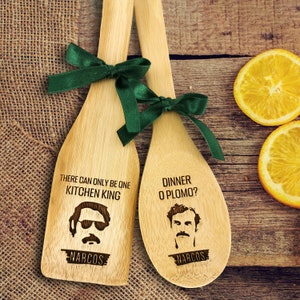 Narcos Engraved Wooden Spoon & Spatula Set: Pablo Escobar Fan Gift