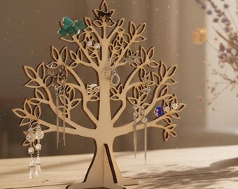Custom Wooden Jewelry Organizer Stand: Rustic Holder Tree for Hanging Earrings