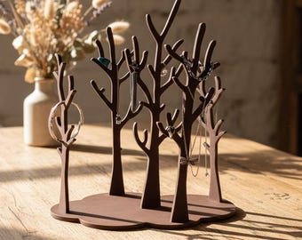 Rustic Wood Jewelry Tree Stand: Necklace, Bracelet & Ring Holder