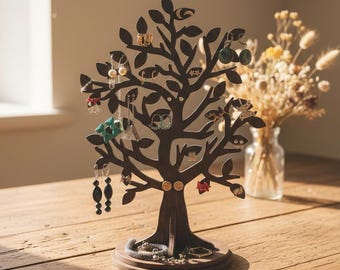 Rustic Wood Earring Holder Tree: Jewelry Organizer Display Stand