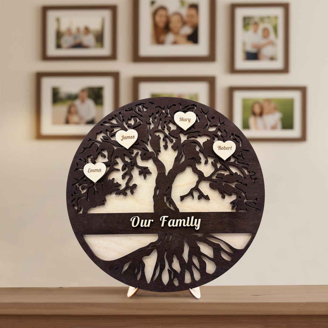 Personalized Wooden Family Tree: Custom Name Sign With Hearts - Etsy