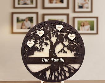 Personalized Wooden Family Tree: Custom Name Sign with Hearts
