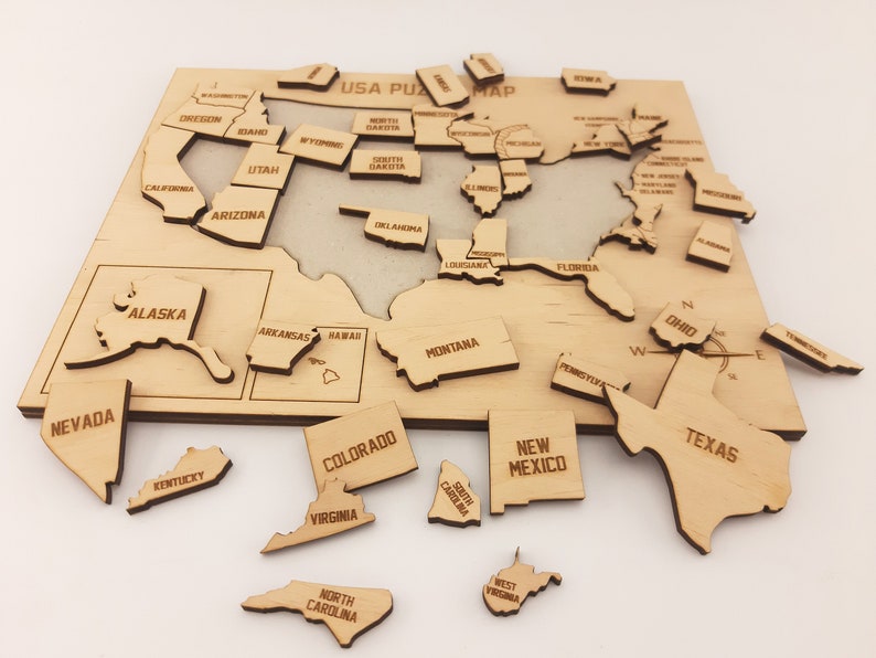 United States Map Wooden Puzzle Usa Map Puzzle Educational Etsy