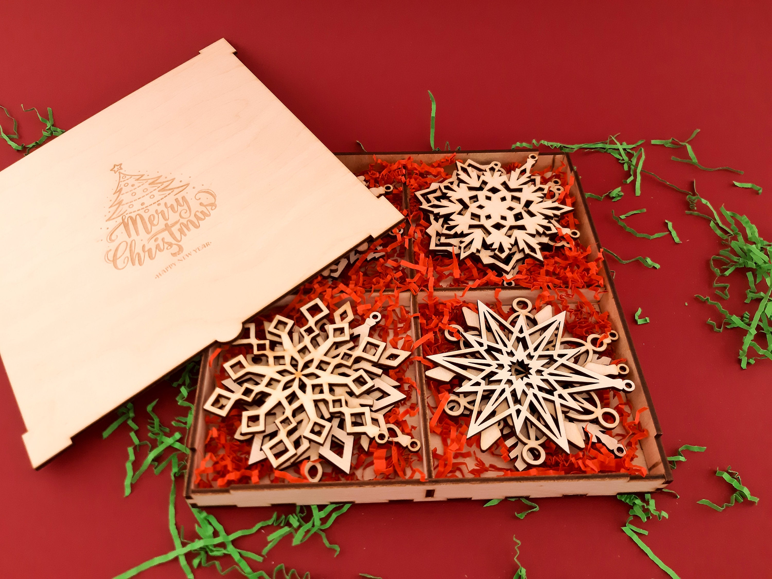 Nordic Snowflake Character Tree Ornament with Pine Bow Accent (Set of 6) main image 1