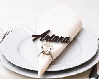 Rustic Wedding Place Cards: Laser Cut Wooden Name Sign Favors