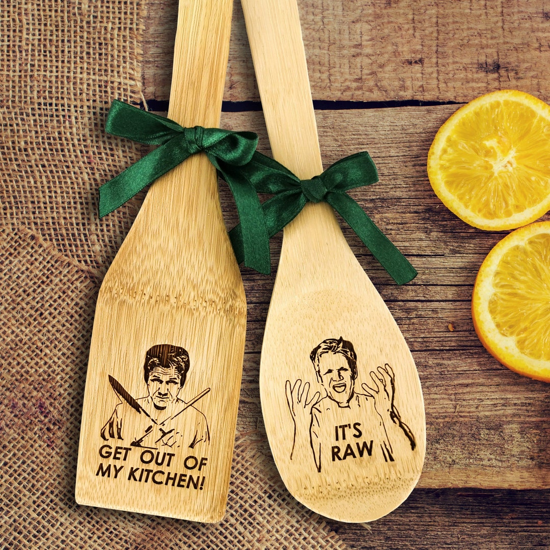 Gordon Ramsay Wood Engraved Spoon and Spatula Set, Chef Cooking