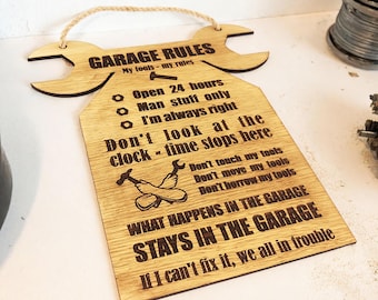 Wood Garage Rules Sign: Rustic Man Cave Decor