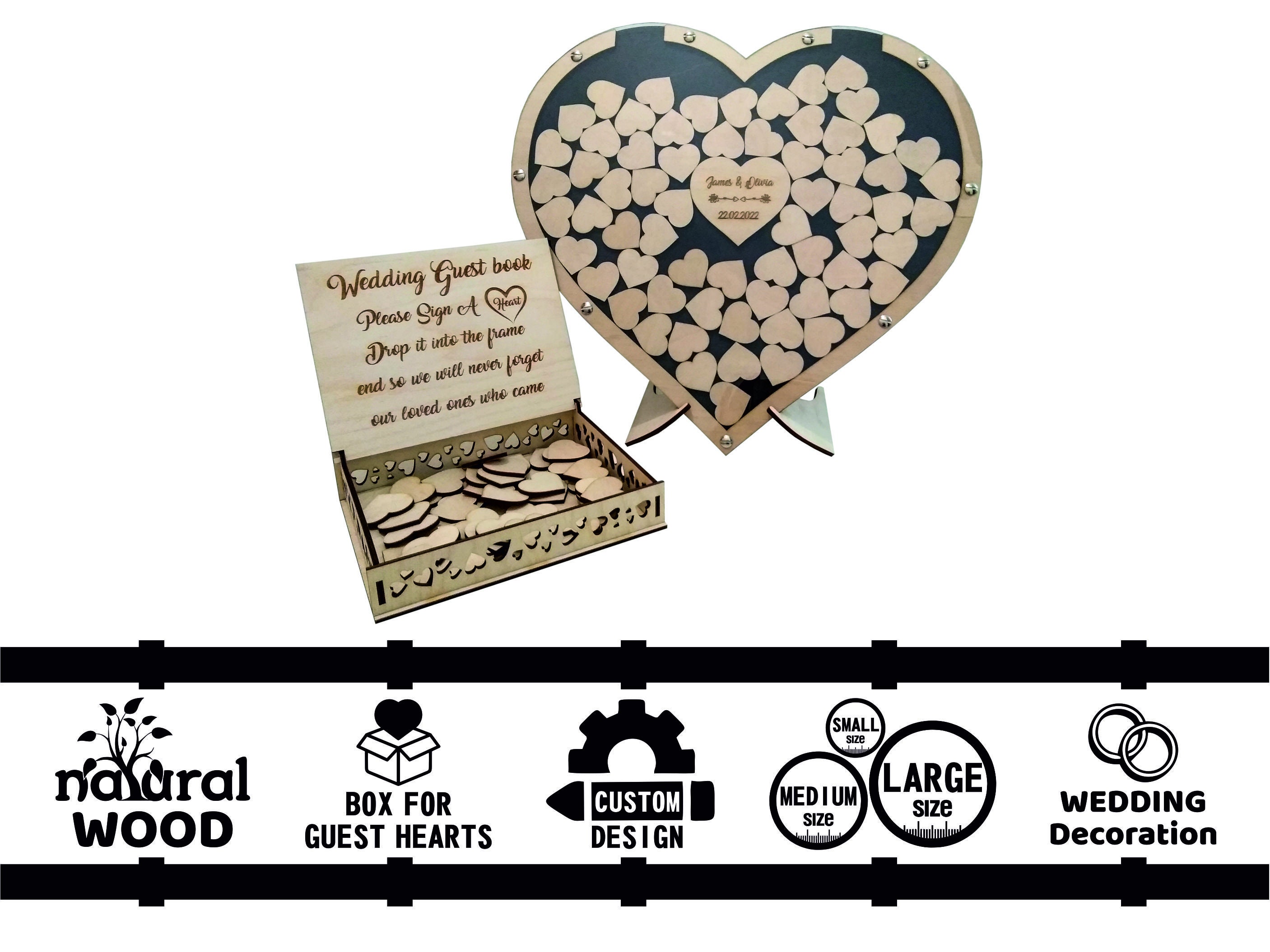 Wedding guest book alternative hearts Custom wedding Drop Etsy