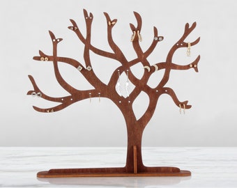 Rustic Wooden Jewelry Tree Organizer: Elegant Earring Holder