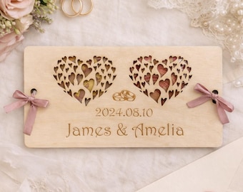 Personalized Wood Wedding Money Gift Card Holder: Engraved Names & Date