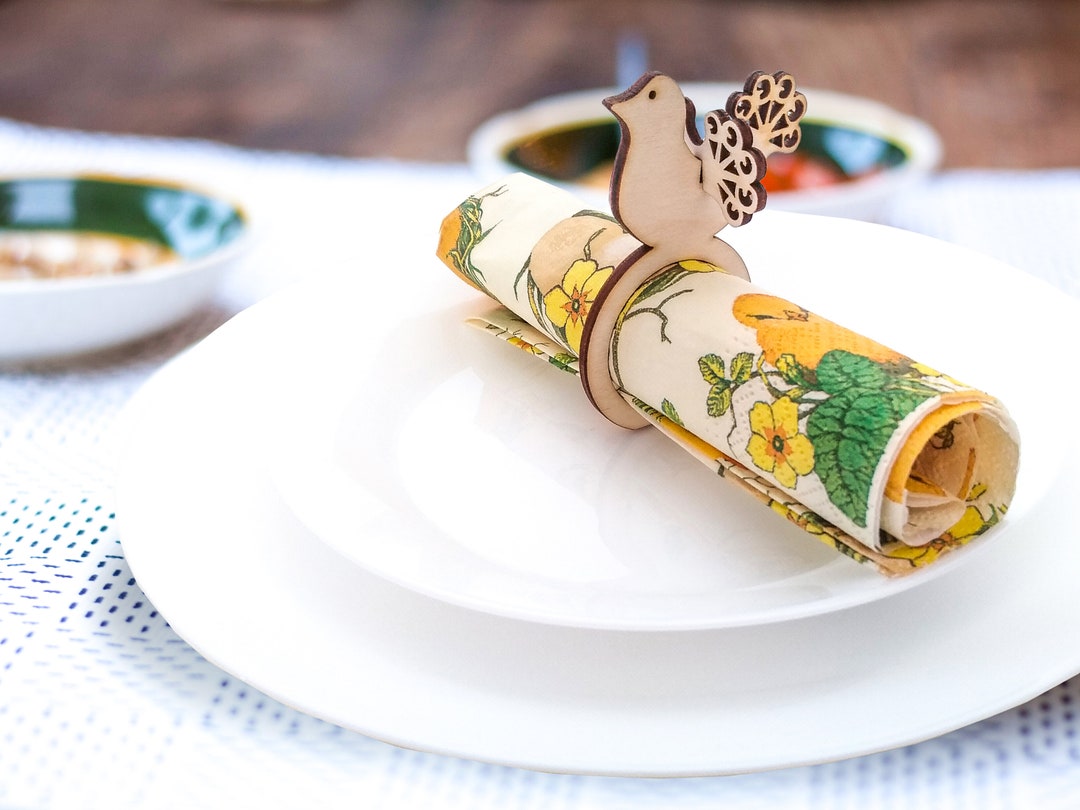 Wooden Bird Napkin Rings Set of 6 Rustic Napkin Holder Laser Etsy