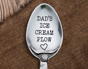 Engraved Dad Gift Ice Cream Spoon, Personalized Daddy Dessert Tool from Daughter/Son, Sentimental Fathers Day Gift Ideas, Plow Engraving