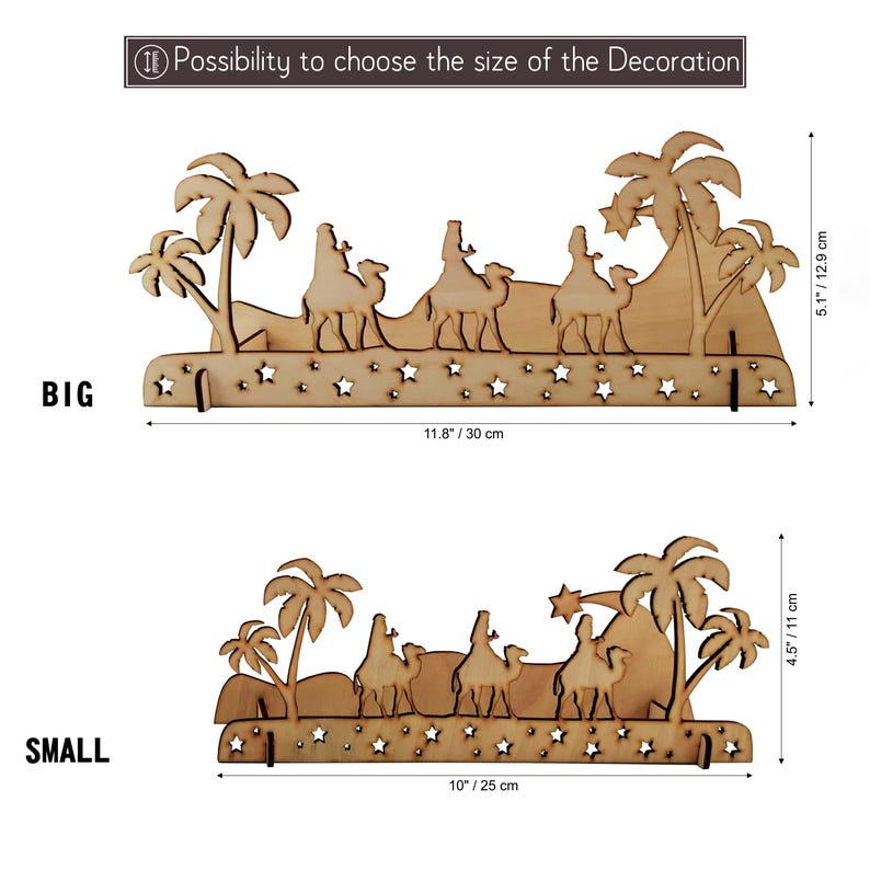 The decoration is available in two sizes
Large: 11.8 x 5.1 inches (30 x 12.9 cm).
Small: 10 x 4.5 inches (25 x 11 cm).
