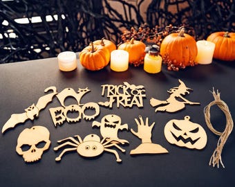 Rustic Halloween Wooden Ornaments: Spooky DIY Craft Set of 10