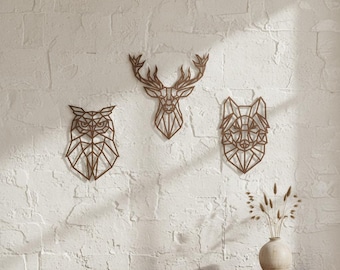 Geometric Wood Forest Animal Wall Art: Rustic Woodland Nursery Decor, Set of 3