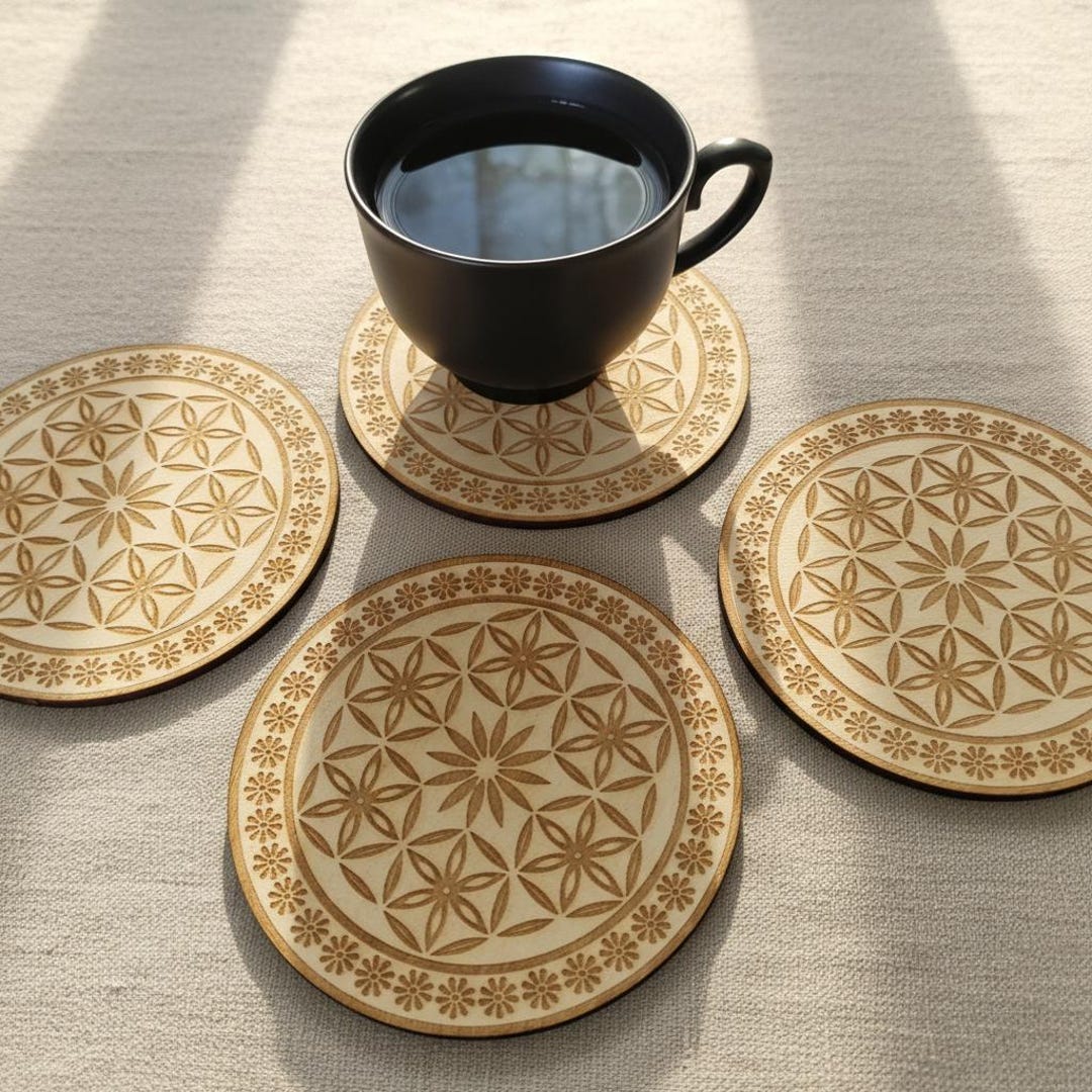 Set Da 4 Sottobicchieri In Legno Rustico Blu - Sottobicchieri Per Bevande Con Retro In Sughero - Design Casa Regalo - 2