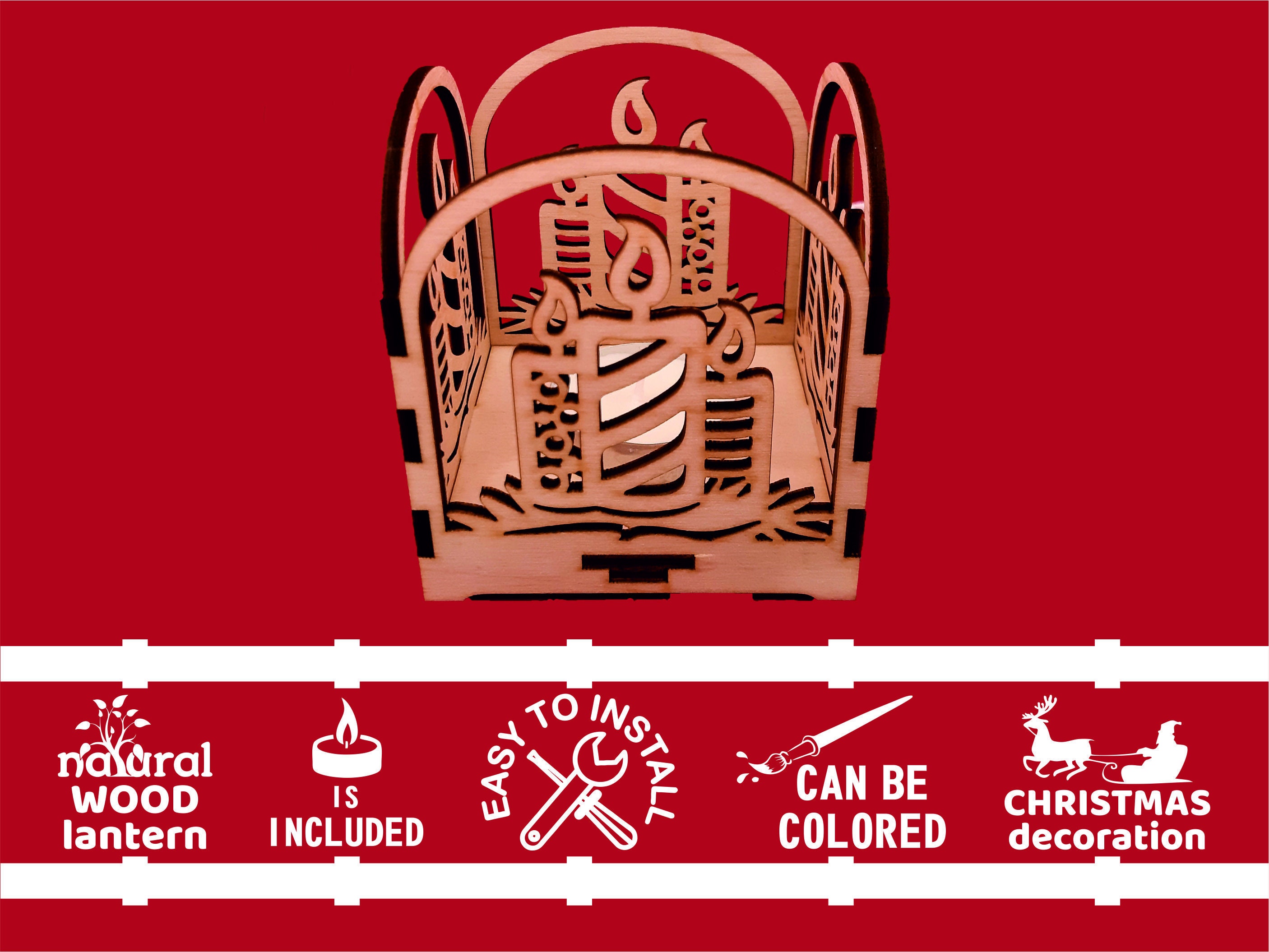 Tabletop Candle Lantern Christmas Flame Candlestick Wooden Etsy