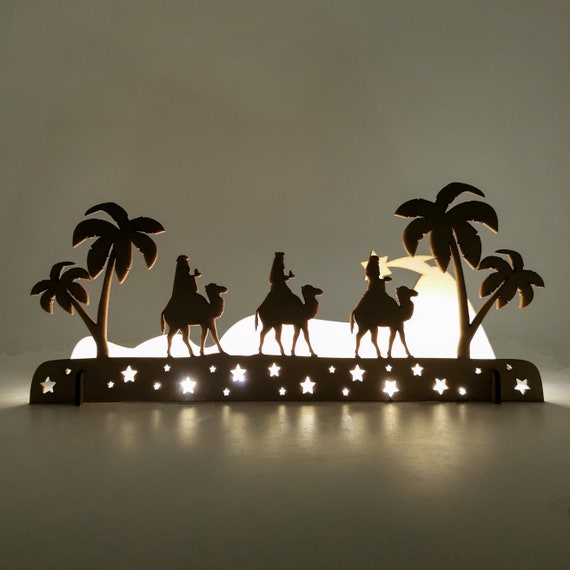 Three Kings Christmas Ornament: Rustic Wood Nativity Scene Decoration - 3 Wise Men Figures