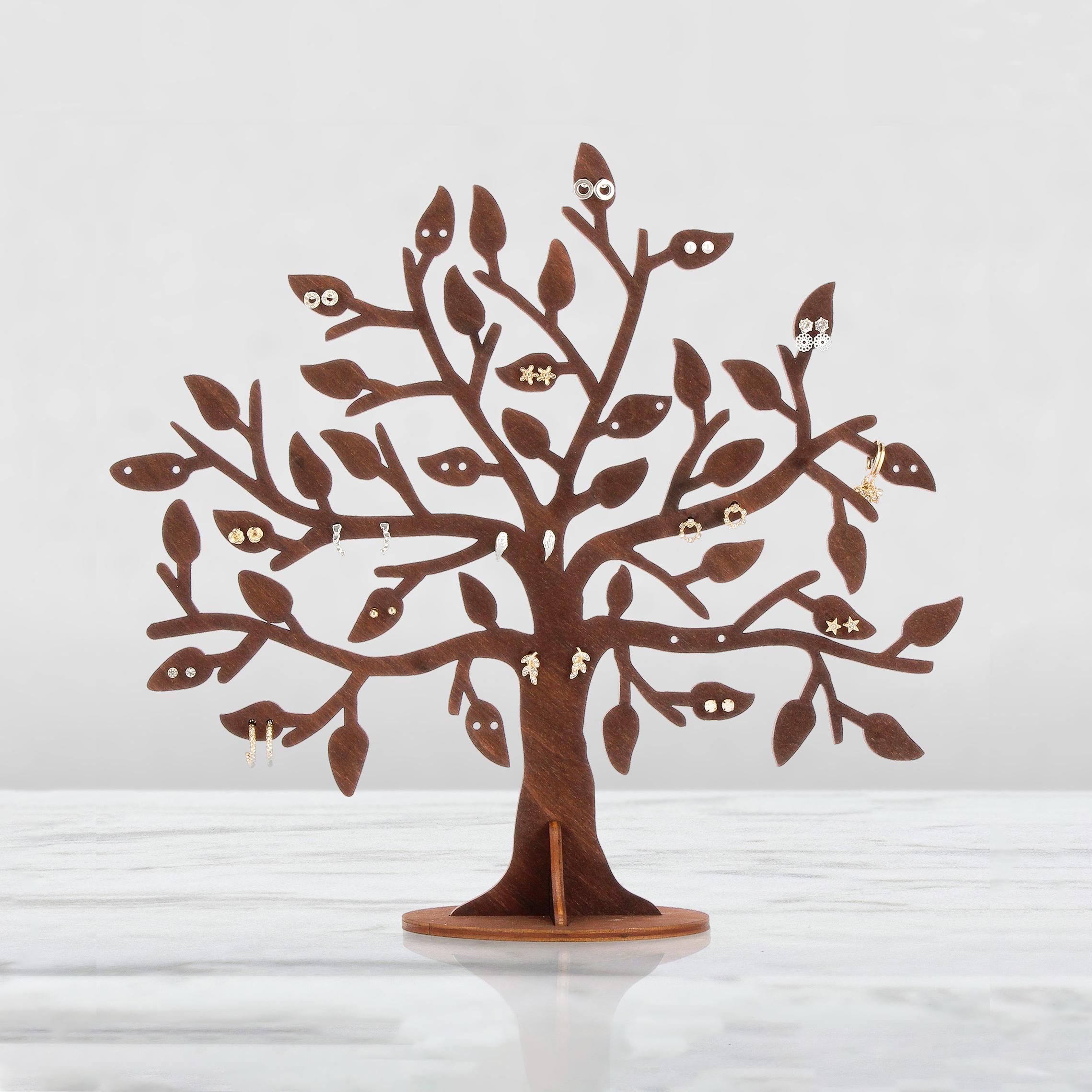 Rustic Wooden Jewelry Tree Holder: Earring Display Organizer