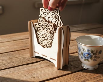 Mandala Coaster Set: Laser Cut Om Symbol, Hindu Decor